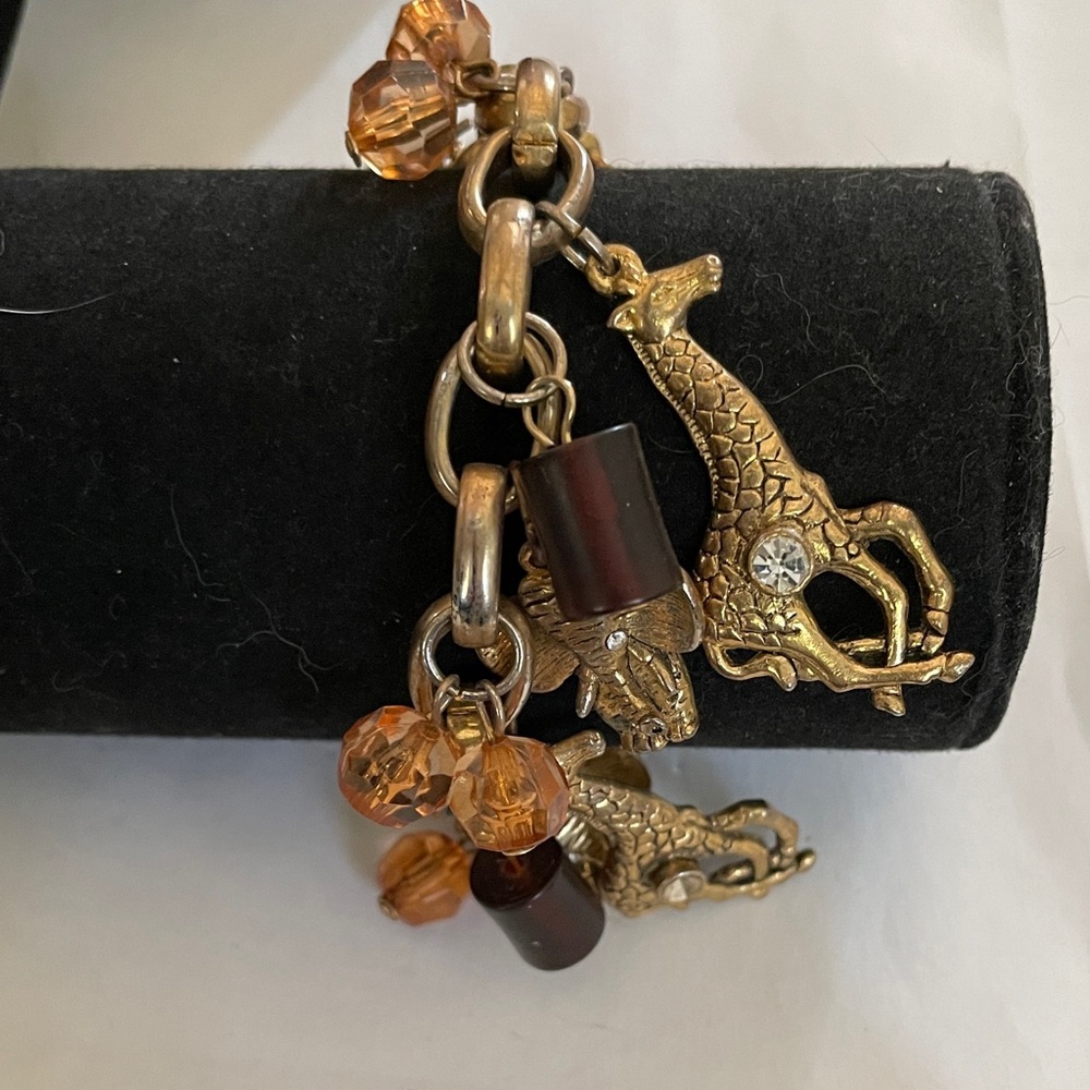 Gold Giraffe Charm Bracelet with Amber Accents